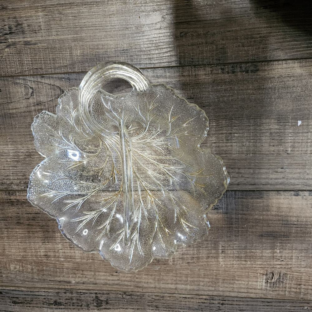 Vintage Glass Divided leaf shaped divided dish T